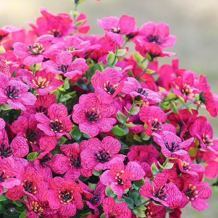 Artificial Flowers 12 Bundles, Faux Daisy and Eucalyptus Greenery Stems for Outdoor Indoor Decor - Fake Plants for Home, Garden, Patio, Porch Decoration - color: Rose Red
