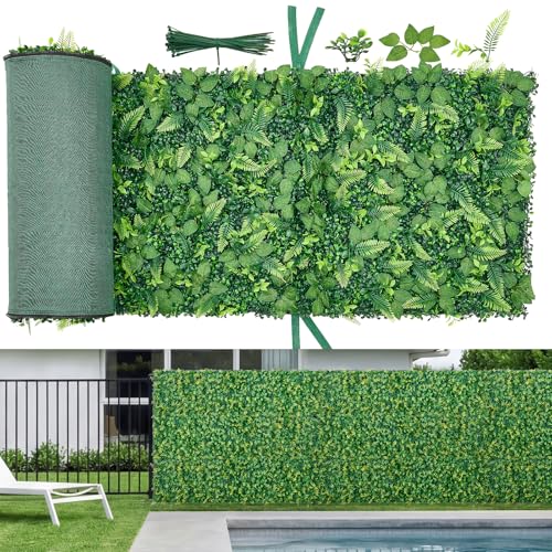 VEVOR Artificial Plant Wall, 4 PCS, Each Panel 2 x 8 ft Artificial Boxwood Panels, Sun Protection Greenery Backdrop Privacy Hedge Fence, Fake Grass Screen for Wedding, Indoor,Outdoor Garden Mixed Leaf - color: Mixed Leaf, size: 2×8 FT 4P