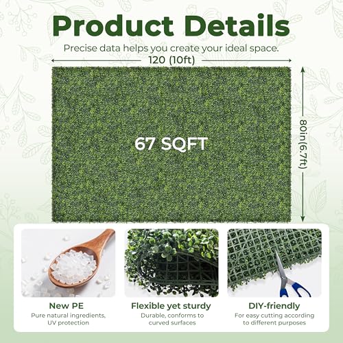 Artificial Boxwood Backdrop Roll: 80"x120" (67 sqft) UV-Anti Greenery Faux Grass Hedge for Indoor Outdoor Green Wall Decor, Patio Privacy Screen, Garden Fence Covering - size: 80"X120"