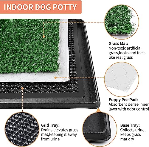 Dog Grass Pet Loo Indoor/Outdoor Portable Potty, Dog Litter Box, Artificial Grass Patch Bathroom Mat and Washable Pee Pad for Puppy Training, Full System with Trays (Pet Training Tray, 20"x16") - size: 20"x16"（4 Layer Potty System)