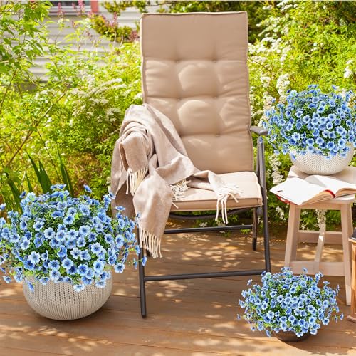 Sggvecsy Artificial Flowers for Outdoors 12 Bundles Realistic Faux Plants UV Resistant Fake Silk Daisy with Eucalyptus for Boxwood Planter Patio Porch Outside Spring Summer Decoration(Blue) - color: Blue
