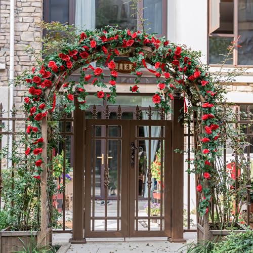 2 Pack 16FT Artificial Rose Garland Vine - Silk Fake Red Rose Flower Hanging Vine for Wedding Arch Home Wall Decor Valentine's Day Mother's Day Derby Day Party Decoration - color: Red