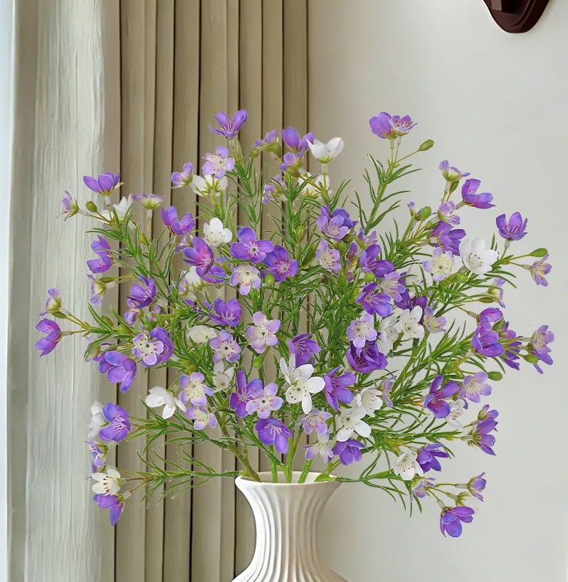 18inch Purple Artificial Flower with Stems, Silk Spring Flower Wildflowers Bouquet Summer Fake Flowers for Home Wedding Party Table Centerpieces Easter Decoration, 5PCS - color: Purple