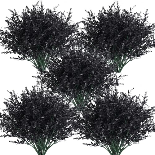 RECUTMS Black Artificial Flowers, Fake Outdoor UV Resistant Plants Faux Plastic Greenery Shrubs Indoor Outside Hanging Planter Home Kitchen Office Wedding, Garden Decor(Black) - color: Black, size: 36 Bundles