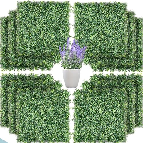 Grass Wall Backdrop, 12 Pcs 20”x20” Panels, Artificial Greenery Backdrop, Dense Leaves Privacy Hedge Screen for Indoor Outdoor Garden Fence Wedding Decor (Covers 33 Sq Ft)