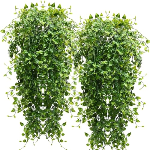 RECUTMS Artificial Hanging Plants 4pcs 33Inch Fake Wall Plant Faux Eucalyptus Leaves Ivy Swag UV Resistant Plastic Greenery Indoor Outdoor Home Garden Wedding Jungle Party Patio Office Shelf Decor - color: Hanging Plants 4pcs