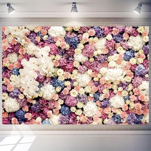 Floral Wall Backdrop 12x10 FT Vibrant Colorful Flower Backdrops for Wedding Large Background Banner for Party Photography Decor Romantic Elegant Design Photo Booth Supply - color: Blue, size: 12x10 ft