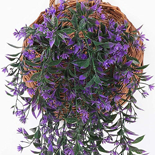 CATTREE Artificial Hanging Vine Flowers, Weeping Willow Plastic Plants Greenery Fake Plants Faux Ivy for Indoor Outdoor Garden Door Wall Baskets Wedding Party Table Decor Decoration Purple 4 Pcs - color: Ivy (Purple) 4pcs