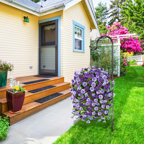 Homsunny Artificial Fake Hanging Flowers Plants Baskets for Outdoor Spring Summer Decorations,Faux Morning Glory Silk Flower for Outside UV Resistant Patio Yard Home Porch Decor(Purple) - color: Purple