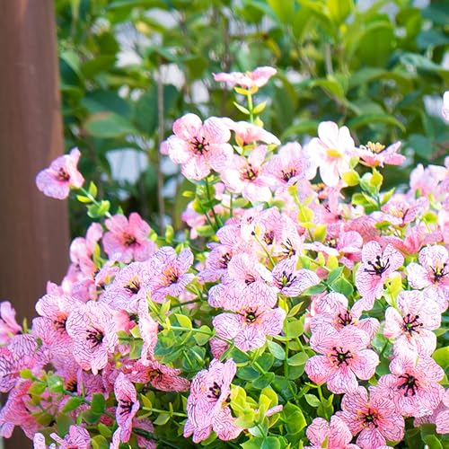 Artificial Fake Flowers Plants for Outdoors Spring Summer Decoration,Faux Flowers Plants Greenery UV Resistant Silk Daisy Realistic for Outside Planter Front Porch Patio Garden Home 16 Bundles（Pink） - color: Pink