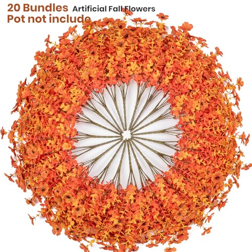 20 Bundles Artificial Flowers for Outdoor Fake Plants for Autumn Decoration,Faux Eucalyptus Flowers for Planter UV Resistant Lifelike for Home Porch Garden (Fall Red) - color: Fall Red