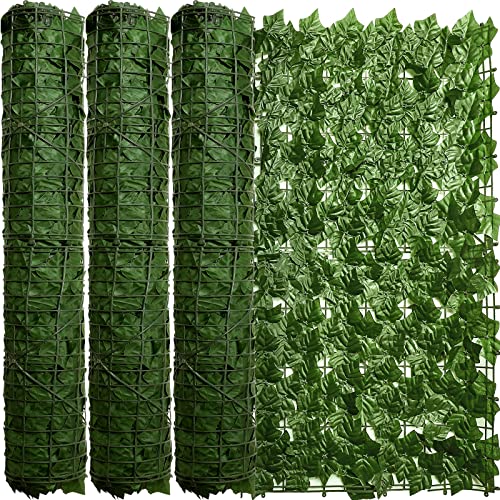 Funtery 3 Pieces Balcony Privacy Screen 39.4 x 118 Inch Outdoor Artificial Ivy Privacy Fence Artificial Hedges Fence and Faux Ivy Vine Leaf Decoration for Outdoor Garden Patio Balcony Decor