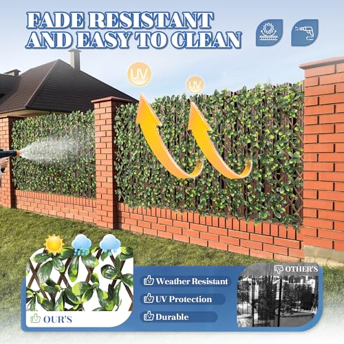 ECOOPTS Stretchable Artificial Buxus Leaf Faux Ivy Privacy Fence Screen, Expandable Decorative Fencing Panel for Balcony Patio Outdoor (Single Sided Ficus Leaves, 1 Piece) - color: Single Side Ficus, size: 1 Piece