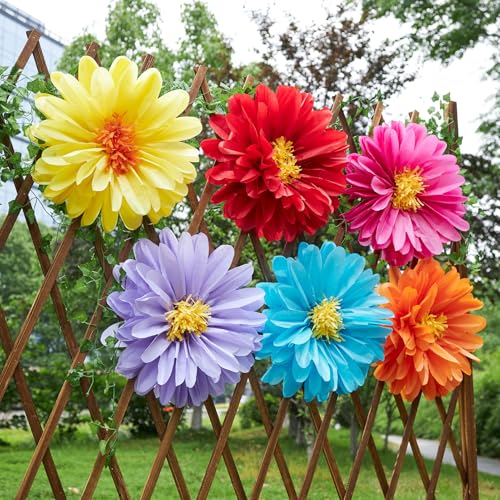 Large Paper Flowers, 20 Inch Tissue Paper Flowers Decorations for Wall, Yellow, Red, Pink, Orange, Blue, and Purple Handcrafted Giant Paper Flowers for Summer Wedding Birthday Wall Decor - color: Red Blue Orange