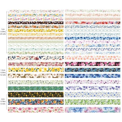 42 Rolls Vintage Floral Washi Tape Set - Decorative Tape for Scrapbooking, Journaling, Bullet Journals, DIY Crafts, and Gift Wrapping - color: Purple
