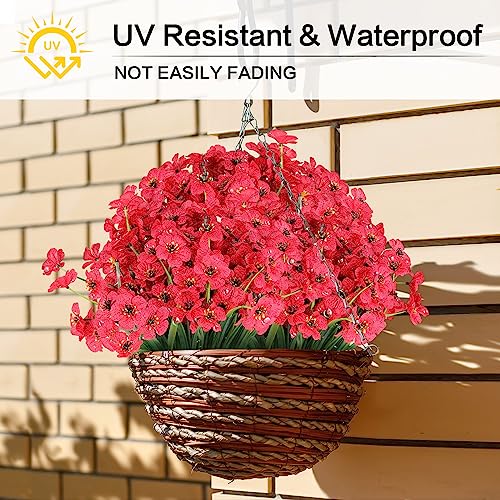 AGIRL 24 Bundles Artificial Flowers for Outdoor,No Fade Fake Plastic Flowers Faux Plants for Decoration Hanging Planters Indoor Outside Garden Porch Window Box Home Wedding Farmhouse - color: Red, size: 24