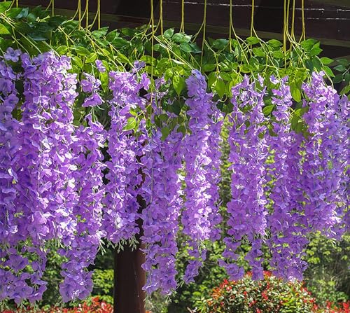 WEISPARK Fake Hanging Flowers - 12 Pieces 3.75 Feet/Piece Artificial Wisteria Vine Ratta Hanging Garland Silk Flowers for Home Party Wedding Decor (Light Purple) - color: Light Purple