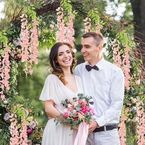 24Pcs Artificial Wisteria Hanging Flowers, 3.6Ft/Pcs Pink Fake Wisteria Garland for Wedding Party Home Garden Indoor Outdoor Decoration - color: Pink, size: 24Pcs