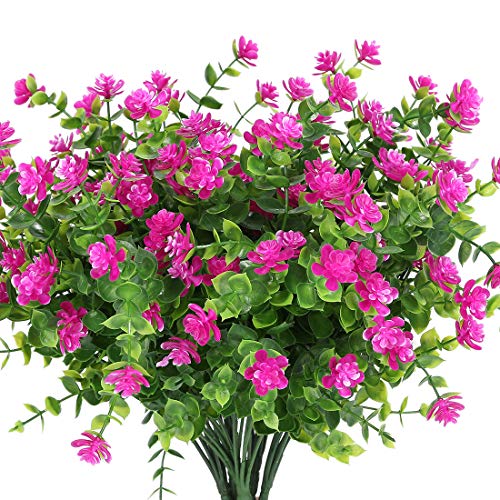 10PCS Artificial Flowers, Fake Artificial Greenery UV Resistant No Fade Faux Plastic Plants for Wedding Bridle Bouquet Indoor Outdoor Home Garden Kitchen Office Table Vase(Fuchsia) - color: Fuchsia