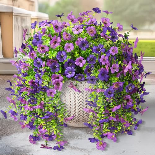 ZFProcess Artificial Hanging Flowers for Outdoors Spring Decoration, 2PCS Silk Fake Daisy Realistic Outdoor Flowers UV Resistant Porch Patio Window Yard Decor(Dark Orchid) - color: Dark Orchid