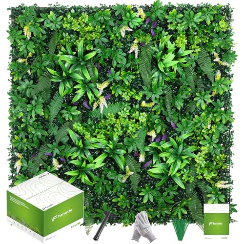 fanado Artificial Grass Wall Panels 20"x20"(12pcs), Hedge Green Wall Decor Backdrop, UV-Anti Fake Greenery Plant Wall Boxwood Panels for Privacy Fence Screen Outdoor Indoor Wedding Garden Backyard - color: Money Tree Leaves, size: 20x20 in 12pcs