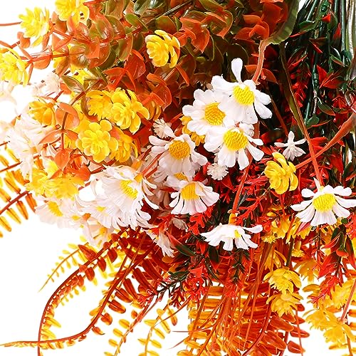 Cindeer 24 Bundles Artificial Flowers Planters Bulk for Outdoors, UV Resistant Artificial Fake Greenery Plastic Faux Flowers Plant Outdoor Indoor Spring Summer for Decors Wedding(Fall Color) - color: Fall Color