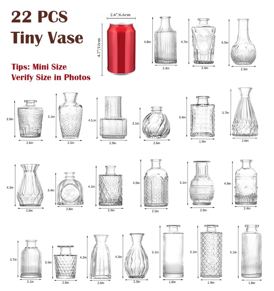 22 Pack Glass Bud Vase Set, Small Flower Vase Set Bud Vases for Wedding Centerpiece Table Decor, Vintage Small Vases for Room Home Dining Party Table Center Decor (Clear Set, 22 Pack) - color: Clear Set, size: 22 Pack