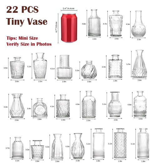22 Pack Glass Bud Vase Set, Small Flower Vase Set Bud Vases for Wedding Centerpiece Table Decor, Vintage Small Vases for Room Home Dining Party Table Center Decor (Clear Set, 22 Pack) - color: Clear Set, size: 22 Pack