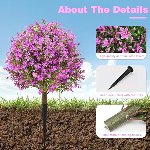 28" Artificial Boxwood Topiary Tree Purple, Set of 2 UV Resistant Fake Evergreen Shrubs Bushes with Ground Spike, Realistic Plants for Outdoor Indoor Front Porch Garden Home Decor - color: Purple Boxwood