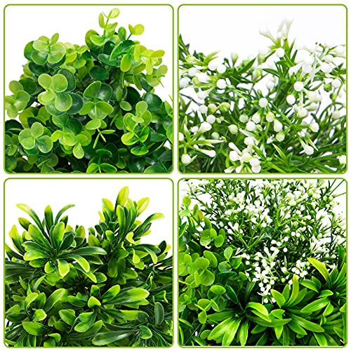 Ouddy Decor 6 Bundles Artificial Greenery Stems Mixed Fake Plants Eucalyptus Stems Babys Breath Faux Plastic Artificial Plants & Flowers for Outdoor Indoor Garden Home Window Box Decor - color: White