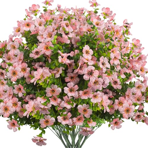 Grunyia Artificial Fake Flowers for Outdoor Spring Decoration, 16 Bundles Faux Silk Colorful Daisy UV Resistant Realistic for Outside Porch Patio Home Yard Garden Planters Pots Window Box (Pink) - color: Pink
