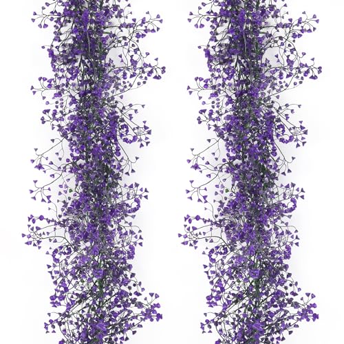 RECUTMS Artificial Hanging Vines Garland Fake Plant Greenery Faux Ferns Leaves Ivy Garland 2Pcs 5.6Ft for Summer Spring Home Indoor Outdoor Wedding Table Centerpiece Graduation Party Decor(Purple)