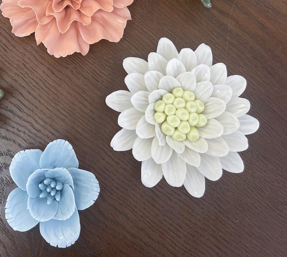 Ceramic Flower Wall Art, Artificial Flower Wall Sculpture，Handcrafted 3D Hanging Porcelain Flowers ,3D Wall Hanging Decor ,Porcelain Flower Wall Décor for Home，Hallway，Kitchen，Office (Blue,Cherry Blossoms, 2.76") - color: Blue,Cherry Blossoms, size: 2.76"