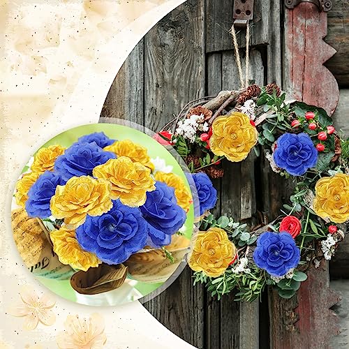 Yunlly 100 Pcs Artificial Flowers Fake Silk Roses Long Stem Rose Bouquet Wedding Party Home Decor for DIY Baby Shower Centerpieces Tables Home Decorations(Blue, Gold) - color: Blue, Gold