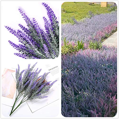 Artificial Flowers Lavender, for Christmas Decoration Fake Faux Flower Plants Plastic Greenery Outdoor Decorations Garden Outdoors Home Art Floral Arrangements Wedding DIY Bouquet Wreath Purple 8 Pack - color: Lavender-purple-8 Pack