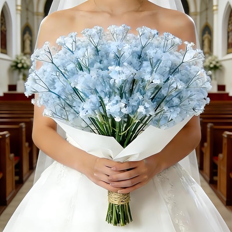 10 Pcs Babys Breath Light Blue Artificial Flowers, Real Touch Gypsophila Fake Flowers for Wedding, Home Decor, Vase Filler, Table Centerpieces, Party Decorations - color: 10pcs Light Blue