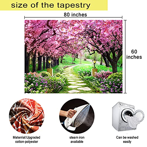 MEETSIOY Cherry Blossom Path Tapestry 80x60 Inches Park Bench Scenery Tapestry for Children Adults Room Decoration Living Room Bedroom Dormitory Wall Hanging GTLSMT45 - color: no window pattern, size: 80"L x 60"W