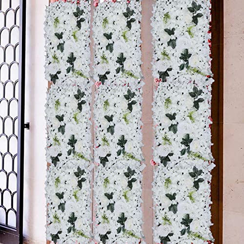 Gdrasuya10 6 Pcs Artificial Flower Wall Panels 3D Flower Background Panel for Wall, 60x40cm Wedding Flower Decorations Wall Silk Rose Panels for Party, Nail, Photo Areas, Stage Background (White) - color: 6pcs, White