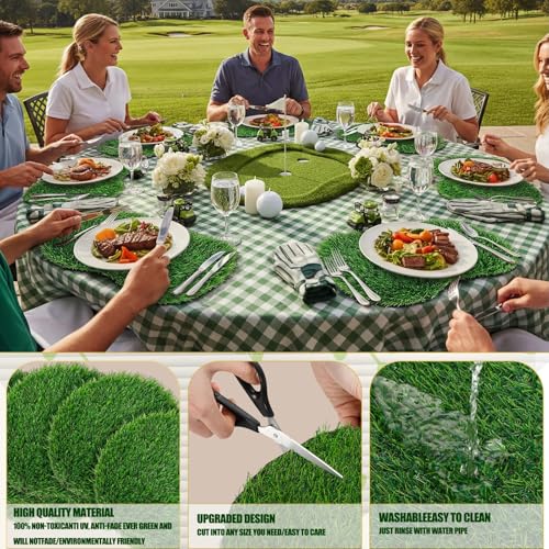 6 Pcs Golf Artificial Grass Mat Placemats for Golf Party Decorations Centerpieces for Table Green Fake Grass Tiles Placemats Birthday Party Decorations for Wedding Baby Shower