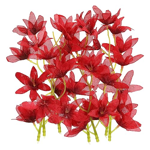 PATIKIL 7 Inch Artificial Orchid Flower, 24 Pcs Floating Candles Simulation Flower Cylinder Vase Fillers for Home Wedding Decoration, Red - color: Red