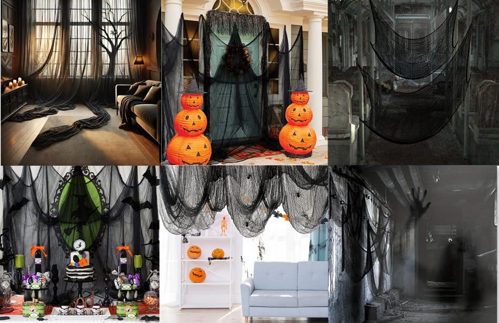 5Pcs Halloween Creepy Cloth Black 30×72 Inch - Spooky Spooky Gauze Fabric, Scary Decoration for Outdoor & Indoor Use - Halloween Decorations Clearance, Party, Haunted House, Wall, Doorway, Yard Décor
