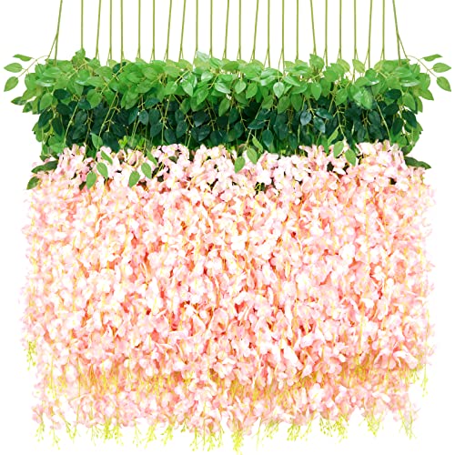 BLEUM CADE 36Pcs Pink Fake Wisteria Hanging Flowers, 3.6Ft/Pcs Artificial Wisteria Garland, Hanging Flowers for Wedding Party Home Backdrop Wall Decoration - color: Pink, size: 36pcs