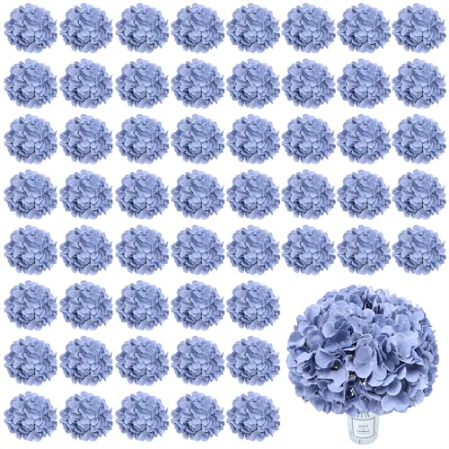 AVIVIHO 60 PCS Dusty Blue Hydrangea Artificial Flowers Bulk Realistic Fake Hydrangea Silk Flowers with Stems Flowers Bouquets for Florals Arrangement Home Wedding Party Centerpieces Arch Decoration - color: Dusty Blue, size: 60PCS