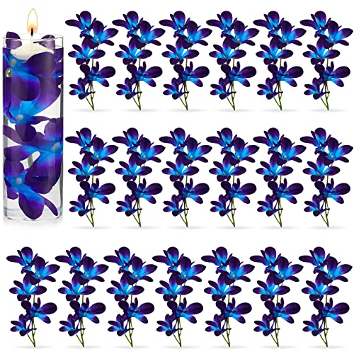 Canlierr 24 Pieces Blue Purple Faux Orchid Flowers Artificial Flower Vase Fillers Wedding Table Centerpieces Filling for Floating Candles DIY Wedding Bouquet Arrangement Birthday Party Home Decor