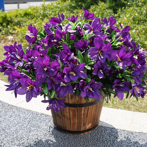 INSPRING Artificial Faux Plants Flowers for Outdoors Spring Decor,3 Bundles Realistic Outside Fake Silk Azalea UV Resistant Outdoor Artificial Flowers for Planter Porch Patio Garden Home, Dark Purple - color: Dark Purple