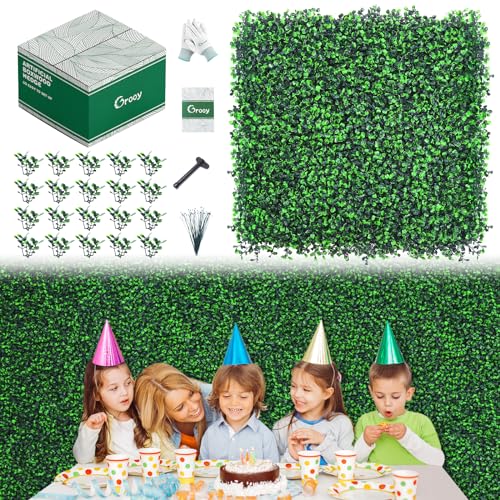 Grooy 16PCS Grass Wall, Artificial Boxwood Panels, Privacy Hedge Fence Screen with UV Protection, Greenery Backdrop for Indoor Home Wedding Decor and Outdoor Garden Backyard