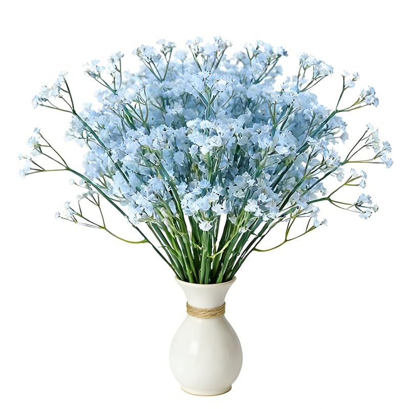 10 Pcs Babys Breath Light Blue Artificial Flowers, Real Touch Gypsophila Fake Flowers for Wedding, Home Decor, Vase Filler, Table Centerpieces, Party Decorations - color: 10pcs Light Blue