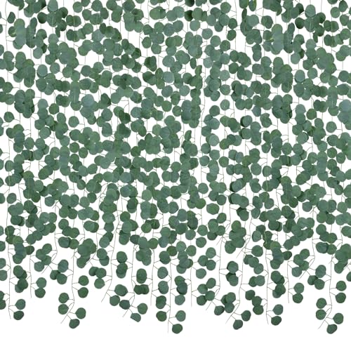 DearHouse 86 Feet 12 Strands Artificial Eucalyptus Leaf Plants Vine Hanging Eucalyptus Garland for Home Kitchen Office Wedding Wall Decor - size: 12pcs Eucalyptus Vine