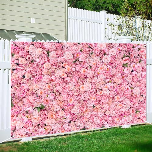 Floral Wall Backdrop 9x6 FT Vibrant Colorful Flower Backdrops for Wedding Large Background Banner for Party Photography Decor Romantic Elegant Design Photo Booth Supply - color: Pink, size: 9x6 ft