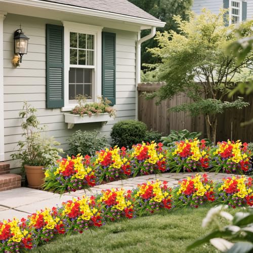 AITISOR 20 Packs Artificial Flowers Outdoor, Faux Plants UV Resistant Plastic Greenery for Hanging Planter Porch Window Home Wedding Spring Summer Decor